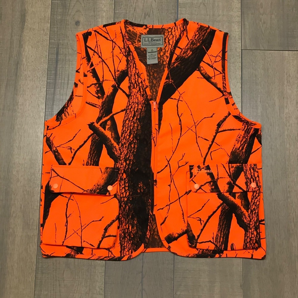 Vintage L.L. Bean Vest Mens M Blaze Orange Camo Realtree Hardwoods Blaze Hunting